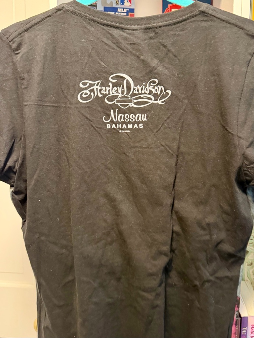 Harley-Davidson Black T-Shirt with Teal Accent and Orange Tag - Picture 2 of 3